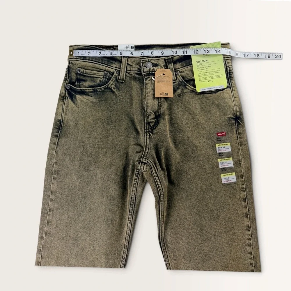 Levi's Jeans 511 Slim Mens 30x32 Olive Brown Acid Wash Flex Stretch NEW